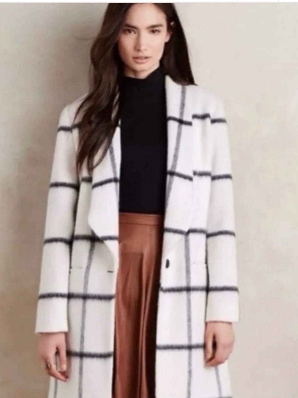 Anthropology Elevenses Wool And Mohair Window Pane Patterned Coat